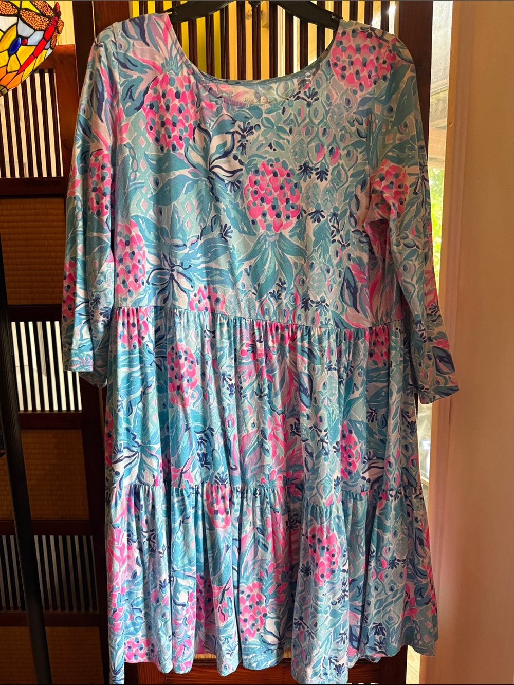 Lilly Pulitzer Blue & Pink Floral Tiered Dress